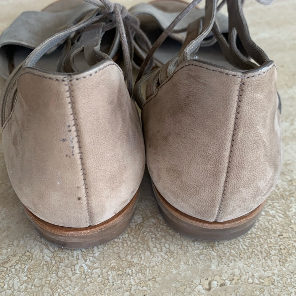 PAUL GREEN flat sandals WOMEN's 10, iridescent tan suede (front), ankle tie. EUC - Picture 7 of 16